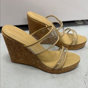 Kaanas Tan Cork Wedge Sandals with Clear Straps - Like New Condition - Size 9